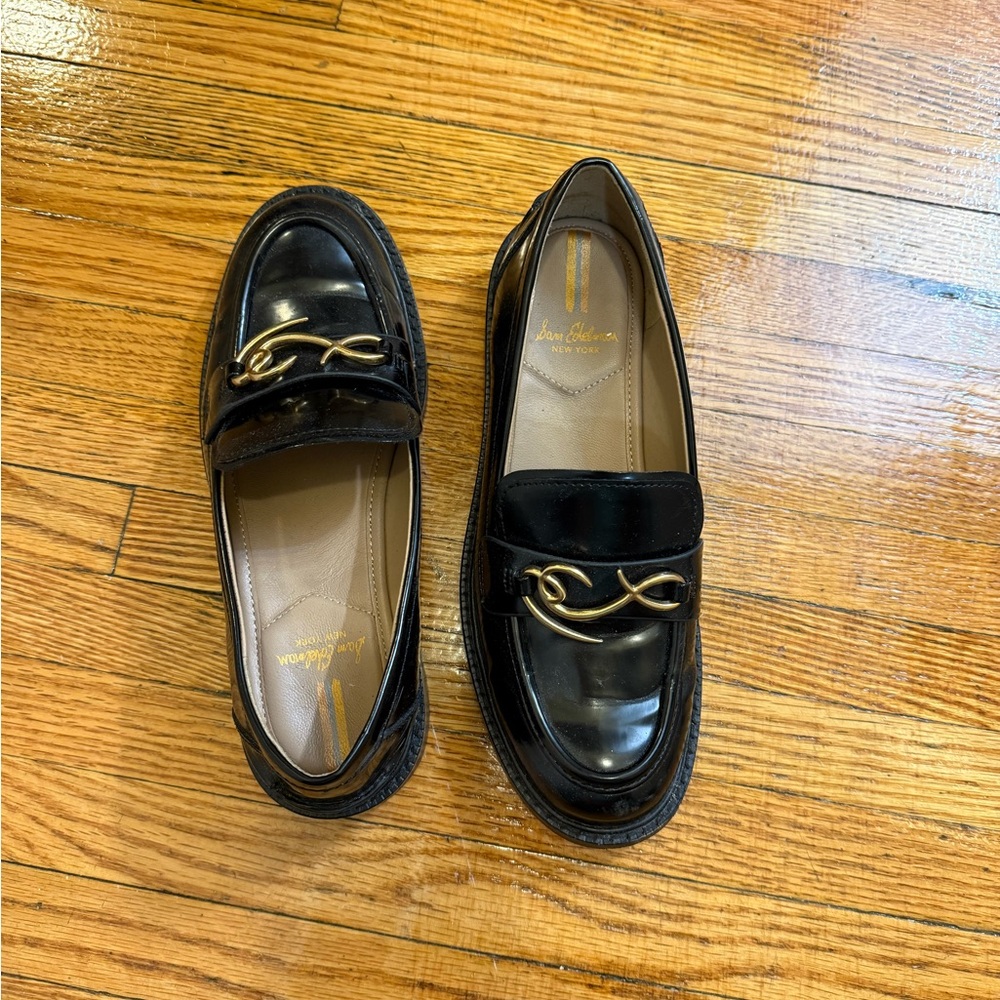 Sam Edelman Black Loafers with Gold Detail